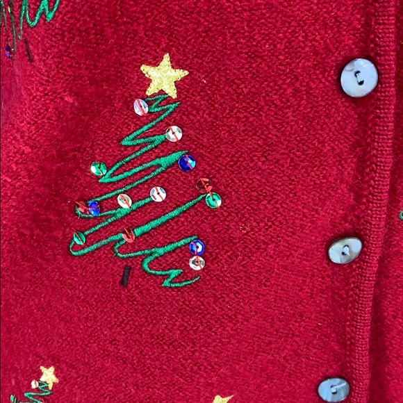 Karen Scott wool Christmas Trees button cardigan - Picture 2 of 6